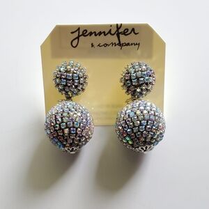 "AB" Double Ball Drop Rhinestone Earrings